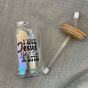 🆕 Custom Designed Libby Style Glass Mug - “I Love Jesus But I Cuss A Little”